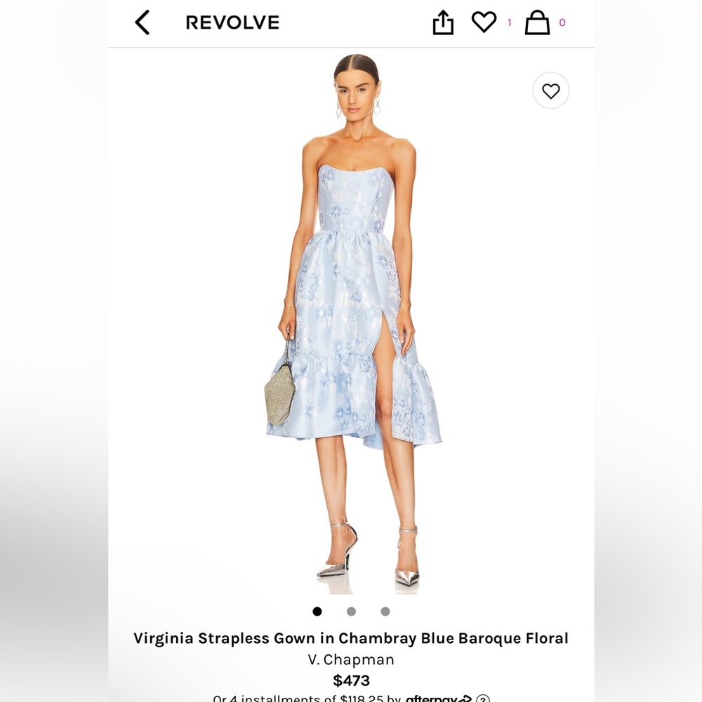 V Chapman - Virginia Strapless Gown in Chambray Blue Baroque Floral - size 8